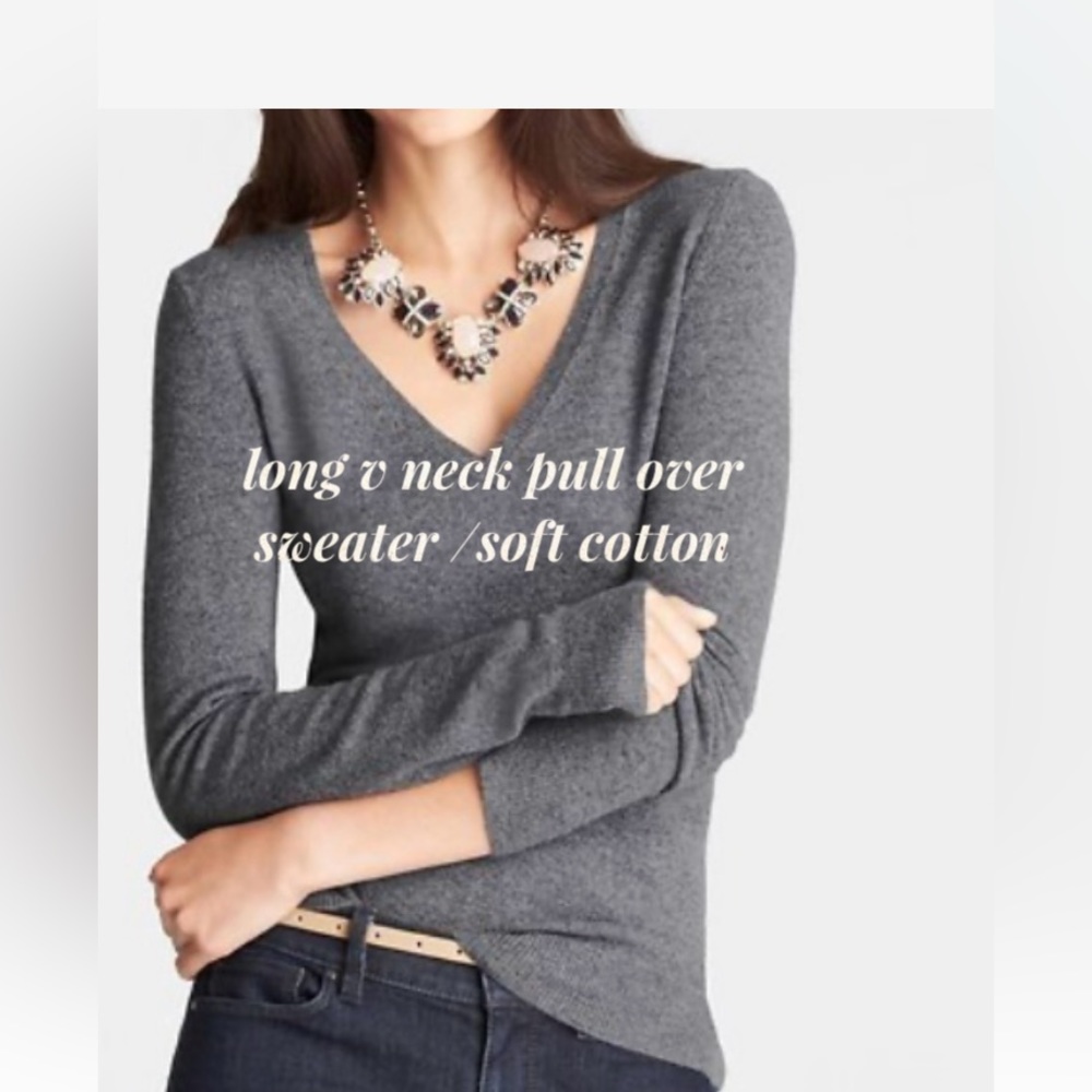 Classic Ann taylor gray long v neck pull over sweater /soft wool cotton